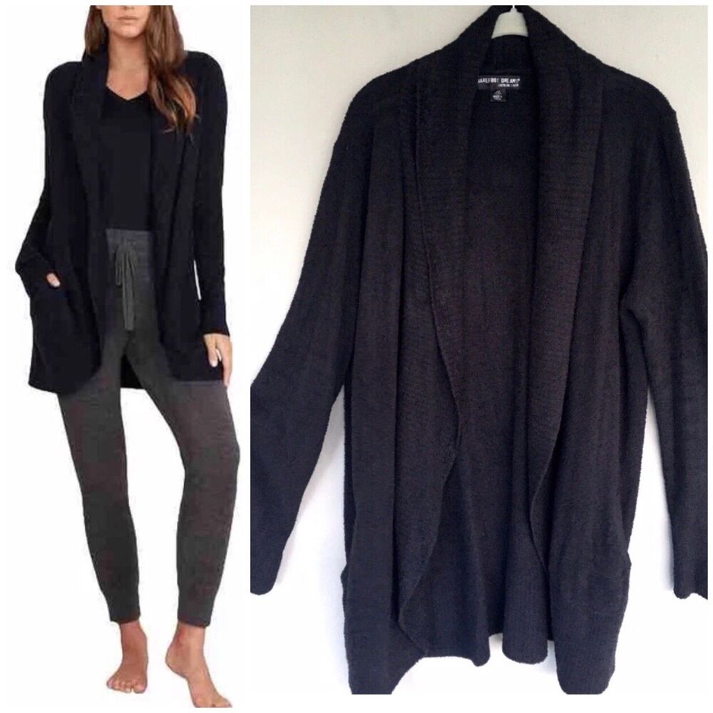 BAREFOOT DREAMS Black CozyChic Light Circle Cardigan L/XLOpen Front Pockets